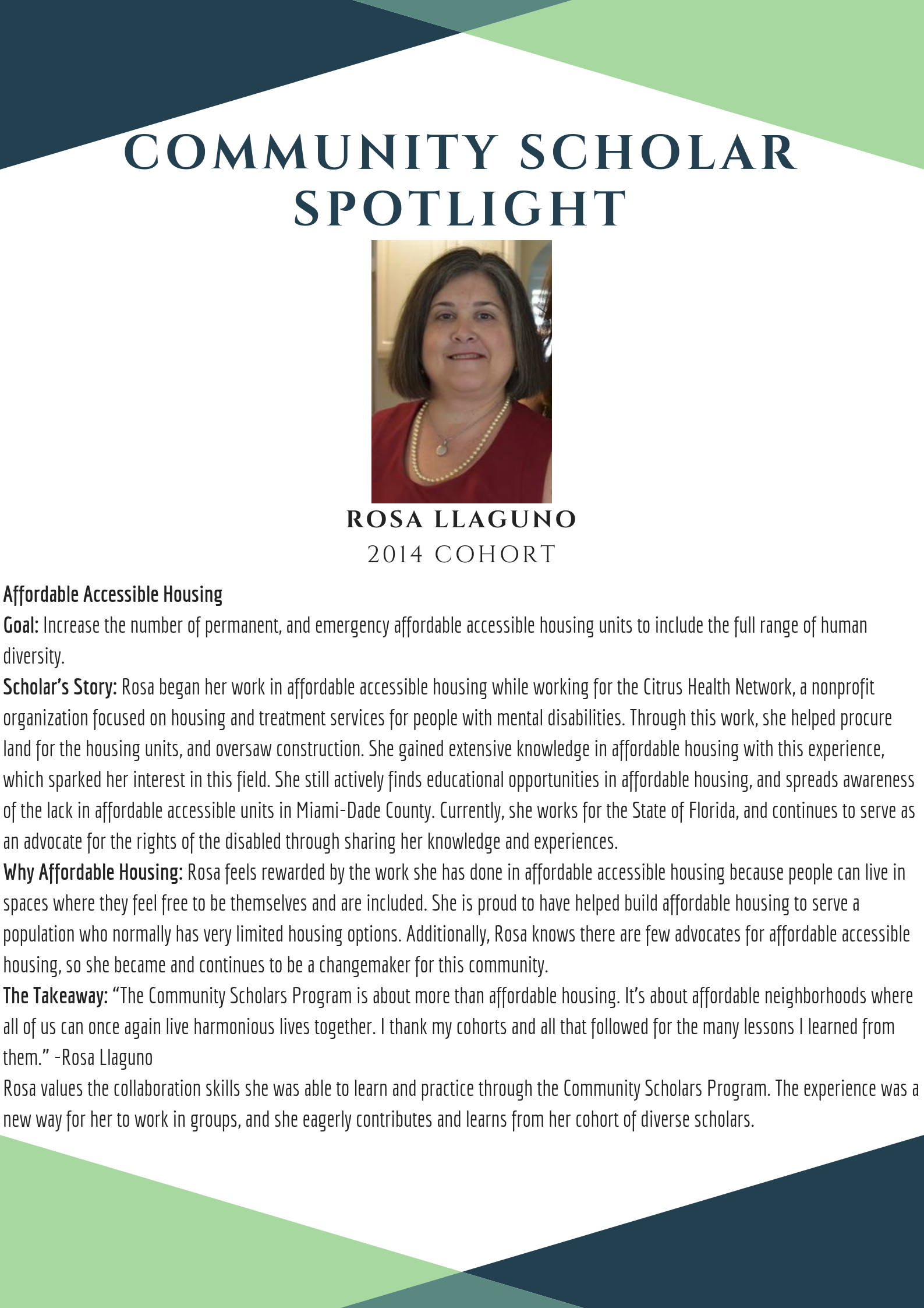 Rosa Llaguno Community Scholar Summary